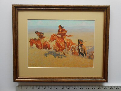 Frederic Remington THE BUFFALO RUNNERS, BIG HORN BASIN 11x14 framed 4.25 703