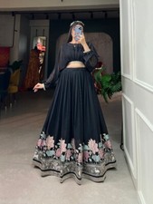 Reception Wear Georgette Black Top And Lehenga For Women And Girls