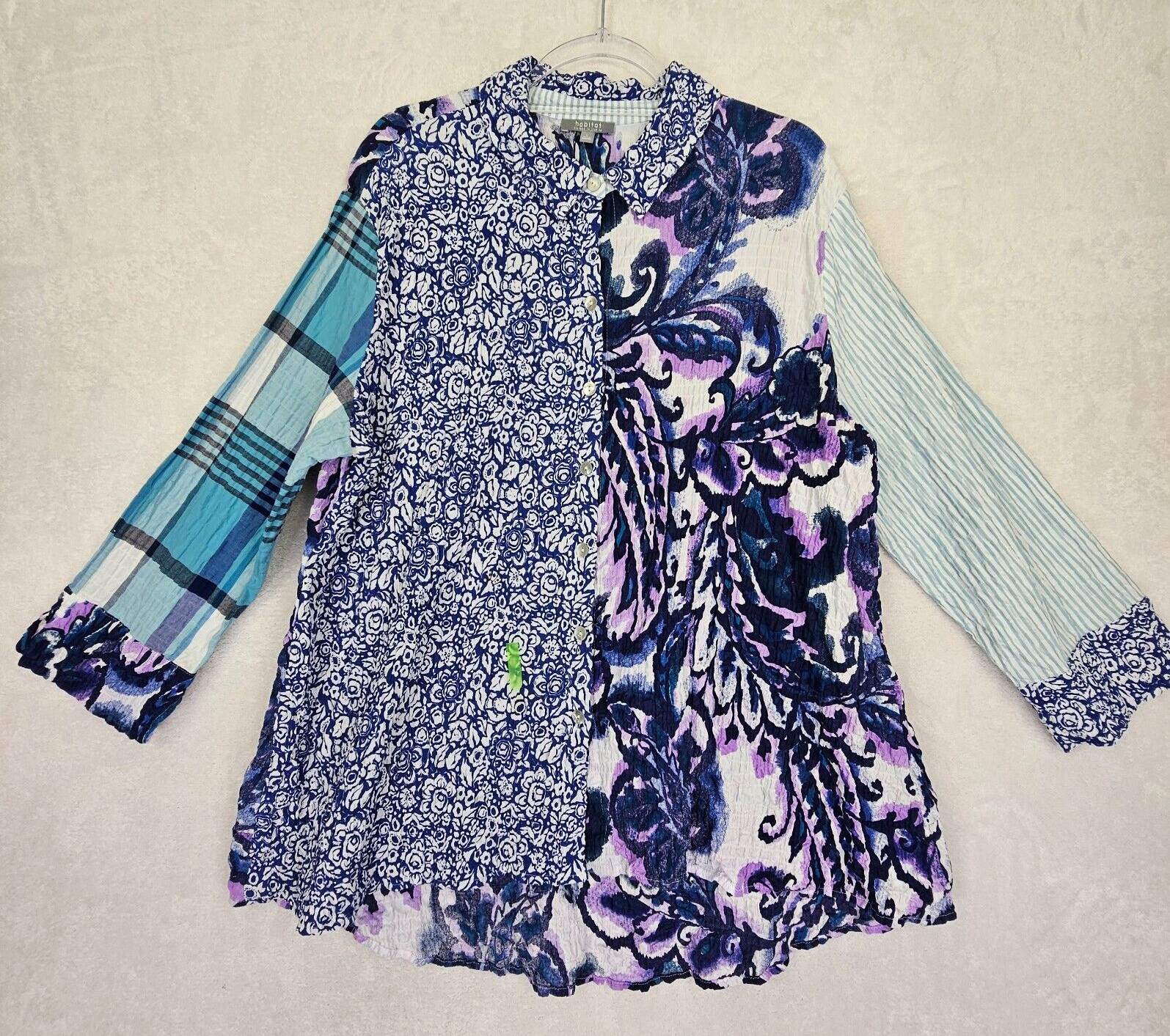 Habitat Patchwork Crinkle Cotton Button Up Shirt … - image 6