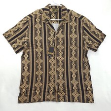 NEW Casa Moda Couture Shirt Mens L Black Gold Short Sleeve Camp Button-Up