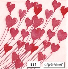  831 TWO Individual Paper LUNCHEON Decoupage Napkins VALENTINE BALLOONS HEARTS