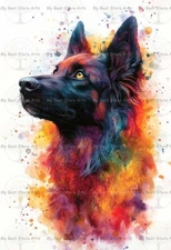 GERMAN SHEPHERD ART PRINT, Rainbow Animal Pet Dog Poster, Fantasy  Puppy  Decor