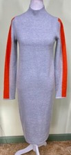 ASOS Womens Sz 2 Gray & Orange Contrast Turtleneck Wool Blend Midi Sweater Dress