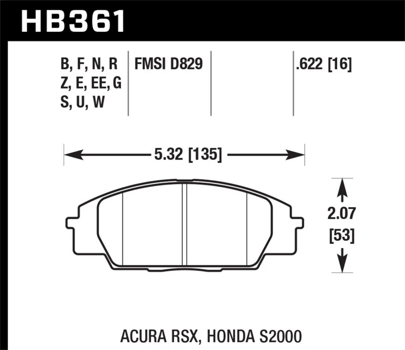 HAWK HPS PASTILLAS DE FRENO DE CALLE DELANTERAS Y TRASERAS 2006-2011 HONDA CIVIC SI CUPÉ SEDÁN Foto 2 de 3