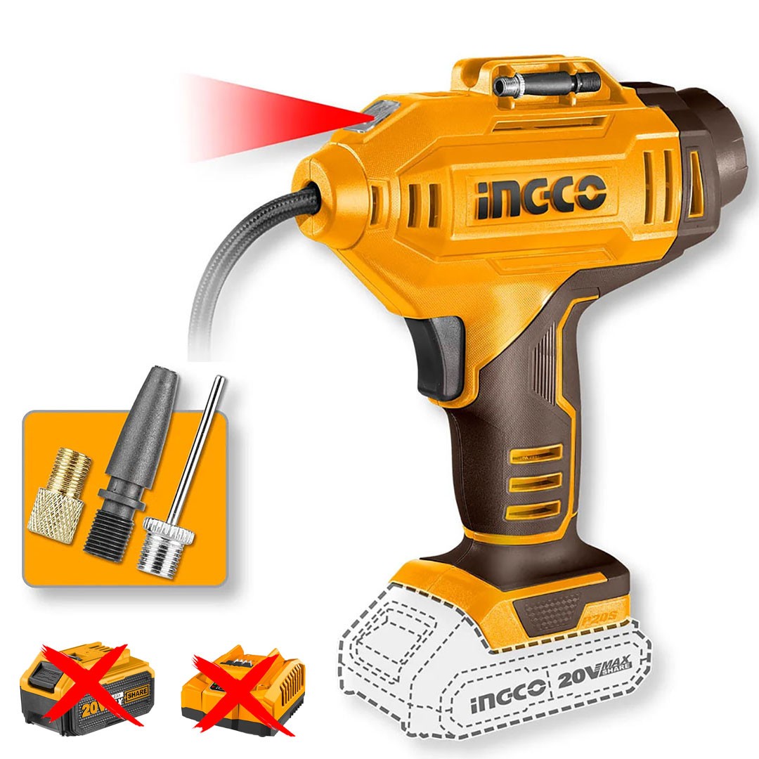 Compressore Cordless Ingco 20V 160PSI - Gonfiatore Portatile Auto e Bici