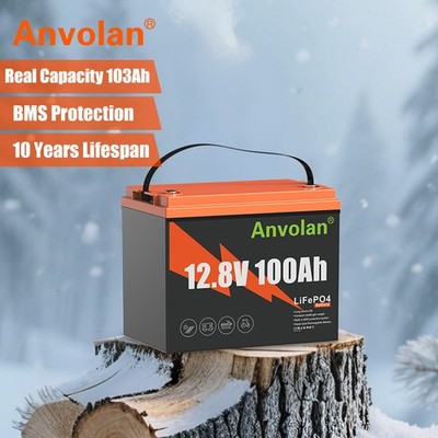12V 100AH 1280Wh LFP Lithium Battery w/Low-Temp BMS for RV Solar Panel Golf Cart