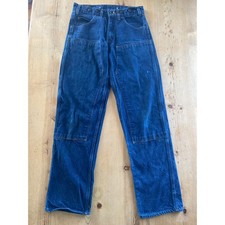 Prison Blues Mens Double Knee Work Jeans 33x34 Blue Suspender Buttons USA Made