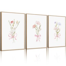 Girl Flower Bow Wall Art Coquette Pink Floral Canvas Wall Decor Nursery Wildf...