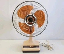 Vintage Galaxy Oscillating Electric Fan Amber Blade 3 Speed 12" 12-1 K1-CR Works