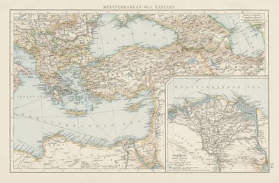 Eastern Mediterranean sea. Nile delta. Suez canal. THE TIMES 1900 old map