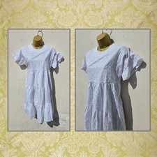 Pretty PLT Size 12 White Broderie Anglaise Prairie Cottagecore Beach Smock Dress