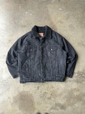 Vintage 90s Levis Denim Jacket Mens L Black Sherpa Lined
