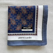 Vintage Handkerchief Blue Cotton Red Paisley Geometric Pattern Pocket Square 18"