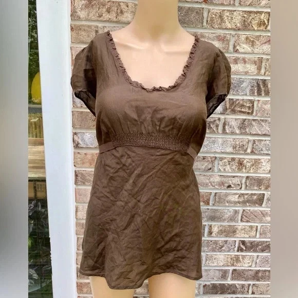 Polo feminino Y2K marrom seda/algodão Ralph Lauren Twilightcore Bella tamanho M - Imagem 3 de 4