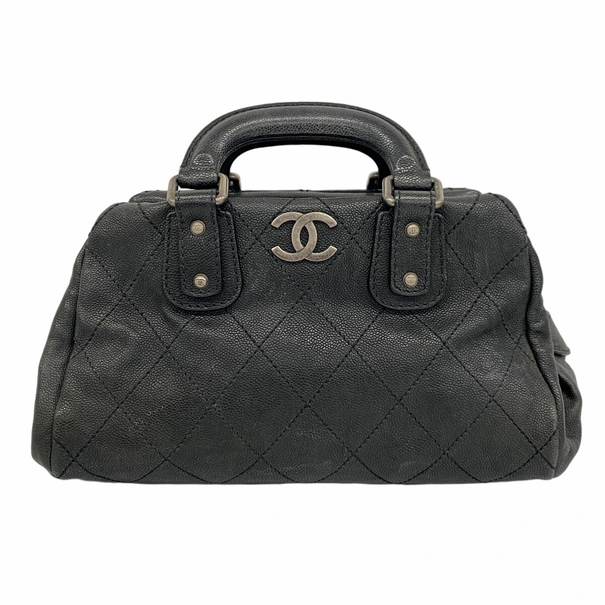 CHANEL 5gb1214 Black Caviar Handbag with Silver Hardware Wild Stitch Used
