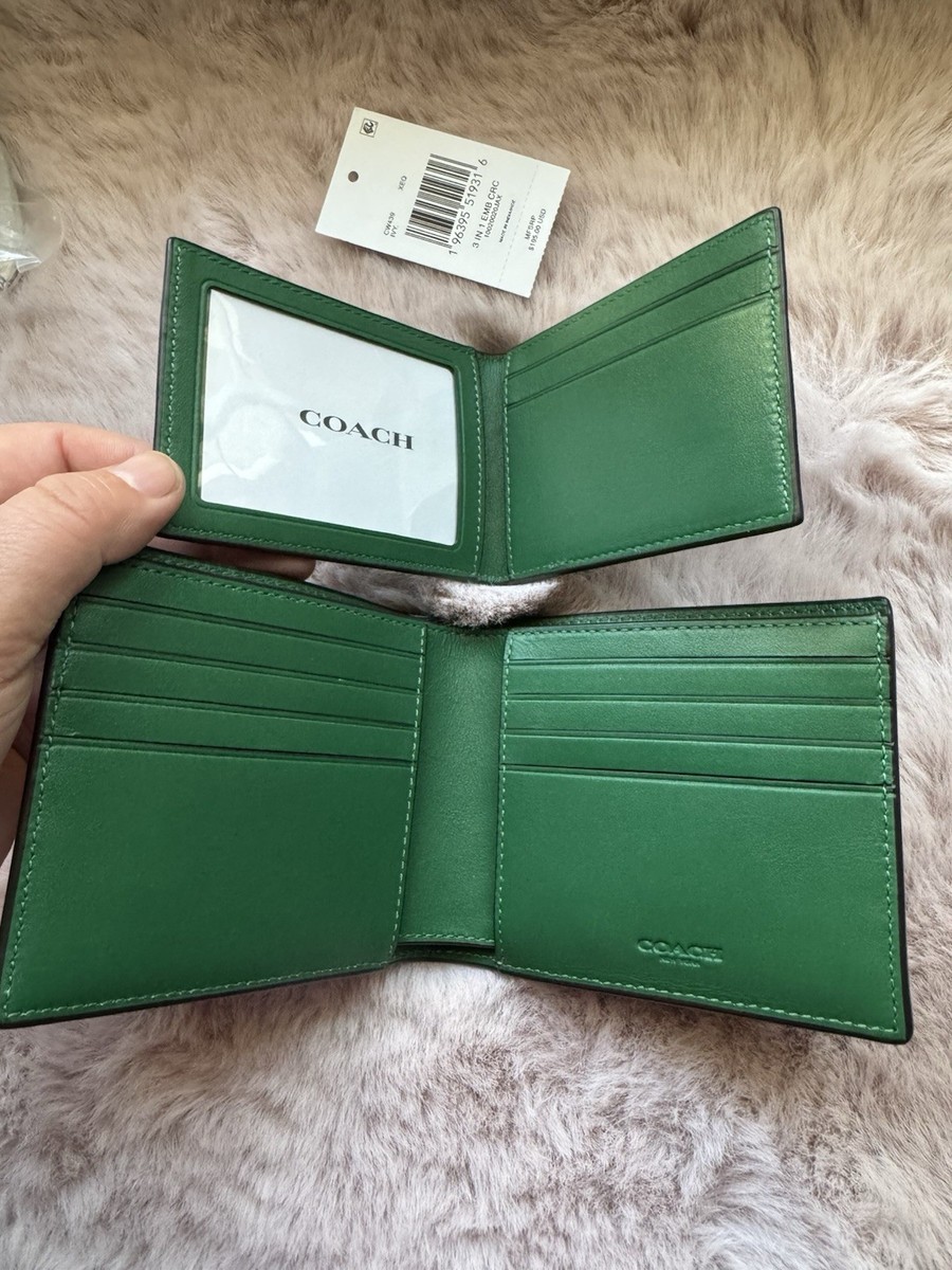 Coach Men's Charcoal 3-In-1 Crocodile-Embossed Leather Wallet