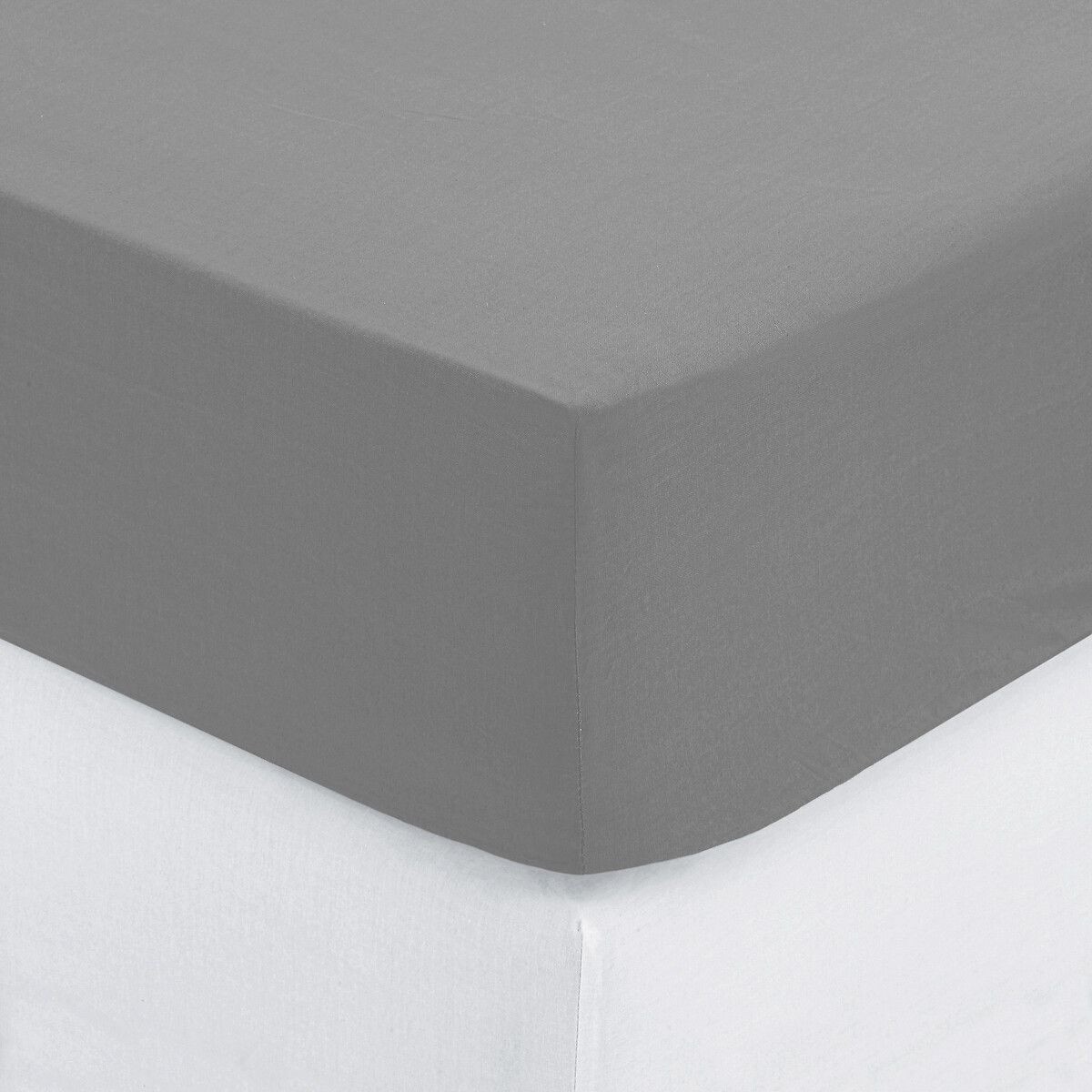 Drap housse percale 160x200 gris anti-glisse pour matelas épais