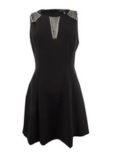 Guess Women's Embellished-Mesh Scuba Crepe Dress (6, Black) 888807578683