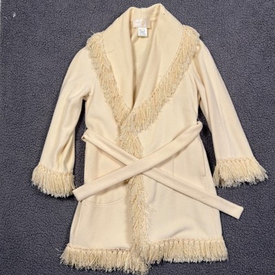 St. John Alabaster Cashmere Blend Ultra Fringed Coat Lambwool Angora Small P