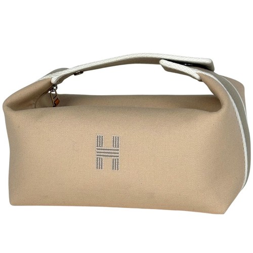 Hermes Bride a Brac PM Pouch H Logo Cotton Beige Cosmetic Bag Women Travel