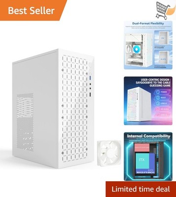 Micro ATX PC Case Airflow Support Mini-ITX Slim White with 2 USB Ports