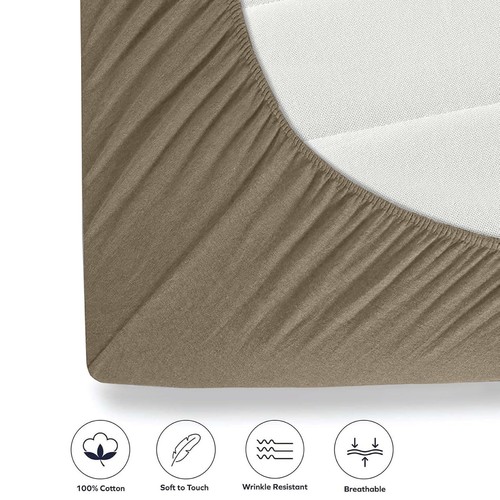 Extra Soft Stretchy Jersey Fitted Sheet 30cm Deep Washed Cotton Summer Bed Sheet - Picture 51 of 63