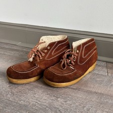 Vintage 70s Hippie Boots Leather Shearling Fuzzy Rust Ankle Suede Size 10