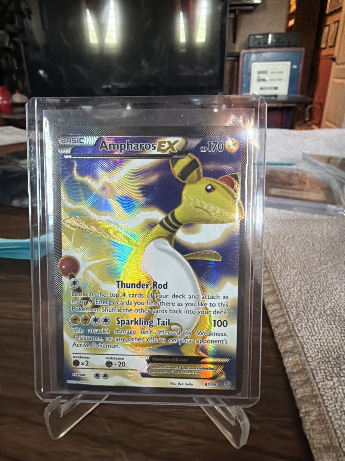 Ampharos EX 87/98 LP Full Art Ultra Rare XY Ancient Origins Pokemon TCG Card