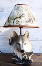 Lámpara de mesa gris lobo decoración vida silvestre luna llena aulladora madera lobo paquete
