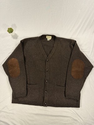 Vintage Eddie Bauer 100% Wool Cardigan Sweater Elbow Patch Size XXL Brown VTG US