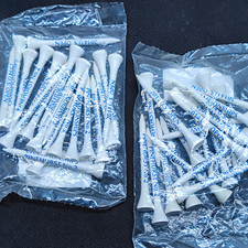 White Plastic Golf Tees with Blue Print, White/Blue Color - Lot of 2 Bags