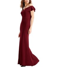 Betsy & Adam Womens Solid Off-Shoulder Gown Dress, Red, 2