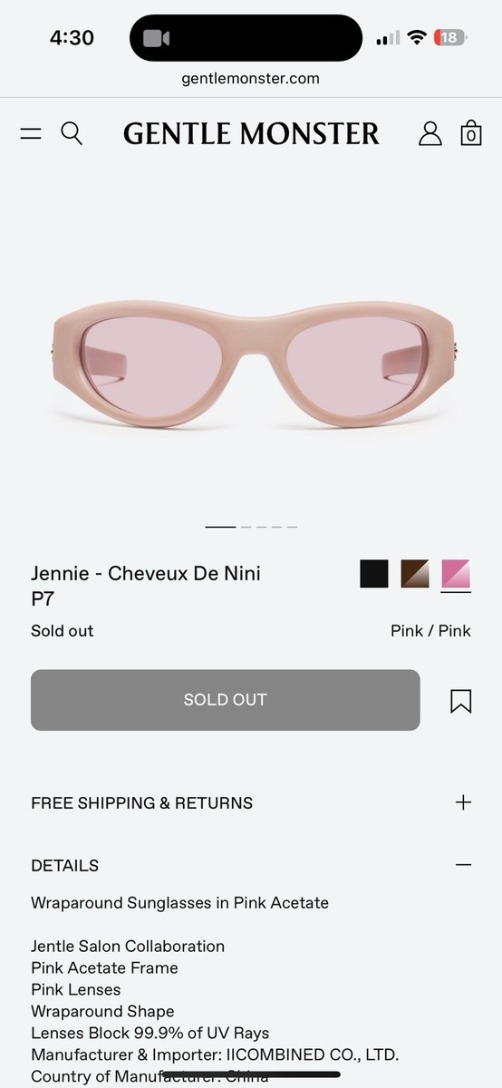 Sold Authentic Gentle Monster x Jennie Blackpink Cheveux De Mini