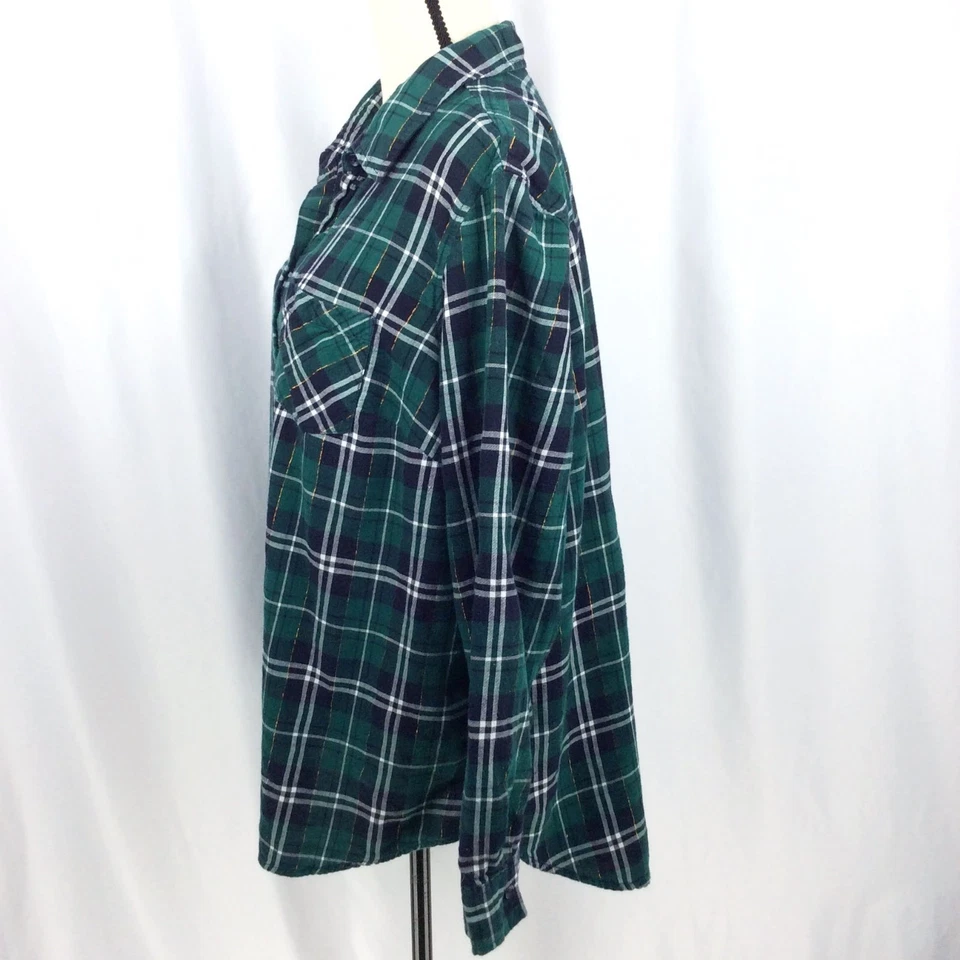 Faded Glory 女式格子上衣大码 2X 18W-20W 绿色长袖纽扣 — 第 4/4 张图片