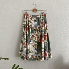 Vintage 40s 50s Full Midi Skirt Textured Cotton Novelty Print Button Front Sz S