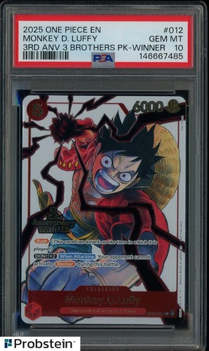 2025 One Piece Monkey D. Luffy 3rd Anv Event Winner Prize Promo ST01-012 PSA 10