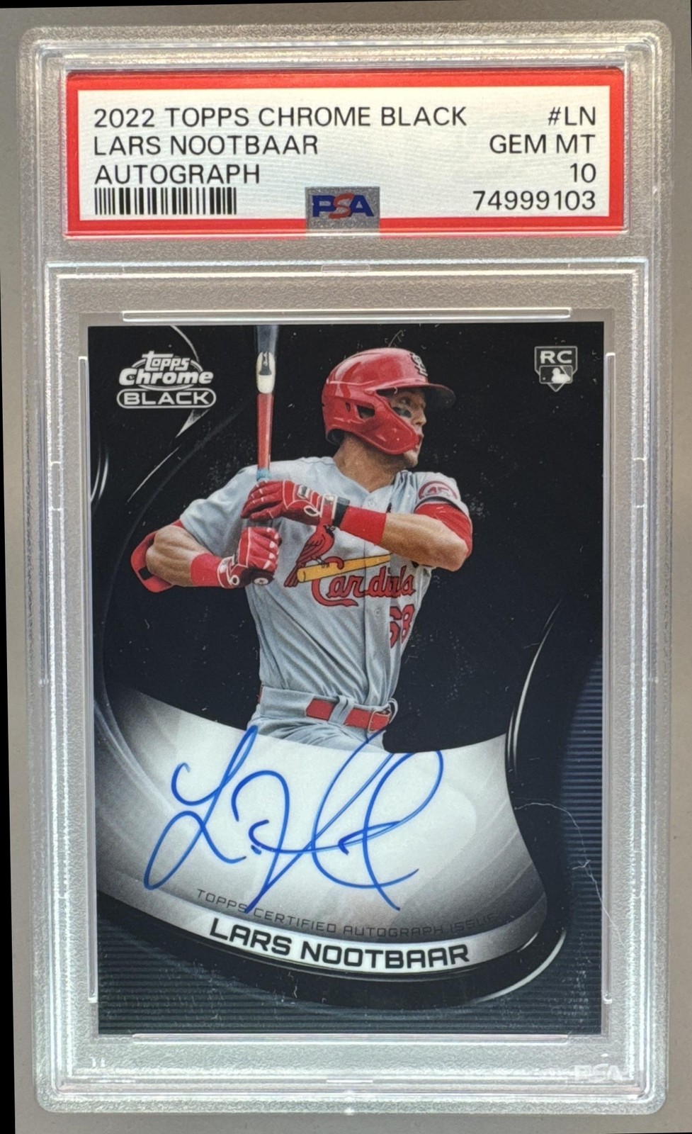 74999103 Lars Nootbaar 2022 Topps Chrome Black #CBA-LN RC Rookie Auto PSA 10
