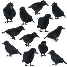 Lifelike Black Feathered Crows for Halloween Decor - 12 Pack Realistic Birds