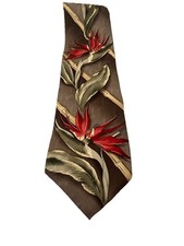 Tommy Bahama tropical silk Men’s tie made in USA red tan and green Designer(a13