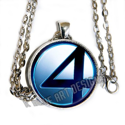 Fantastic 4 inspired glass cab pendant necklace