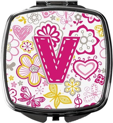 Caroline's Treasures CJ2005-VSCM Letter V Flowers and Butterflies Pink Compact M