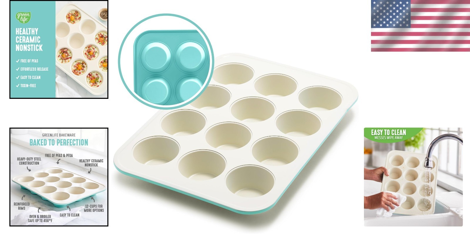 Versatile 12-Cup Turquoise Muffin Pan - Perfect for Baking & Easy Cleanup