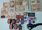Huge Stampin Up Rubber Stamp Lot Vintage Wood Block Wheels Handle Craft Ink — photo 1
