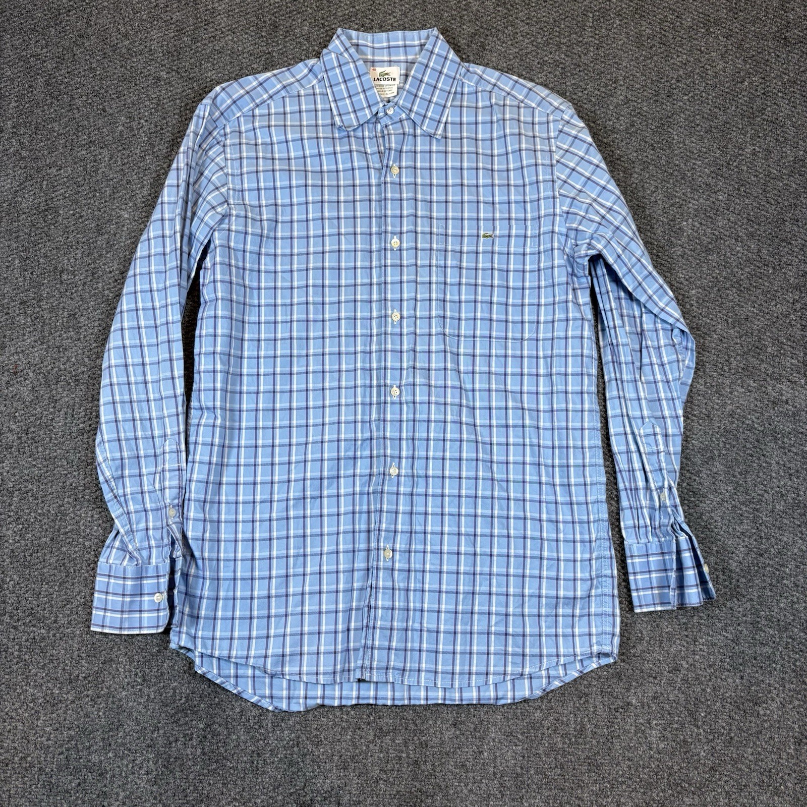 Lacoste Shirt Mens 40 Blue White Plaid Button Down Long Sleeve Regular Fit thumbnail 2