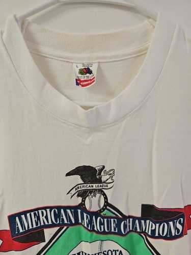 T-shirt vintage 1991 AL Champions Minnesota Twins punto singolo made in USA taglia L - Foto 5 di 11