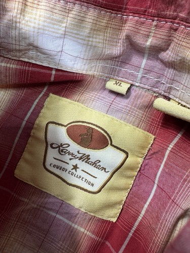 Larry Mahan Shirt Mens XL Cowboy Collection Western Pearl Snap Red Plaid Rodeo - Picture 3 of 9