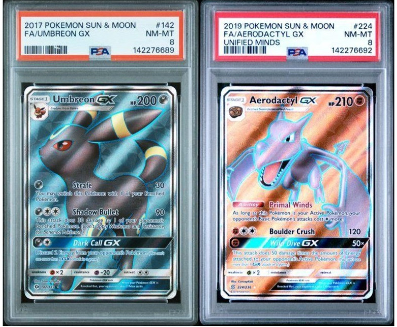 PSA 8 UMBREON GX 142 SUN & MOON AERODACTYL GX 224 UNIFIED MINDS POKEMON