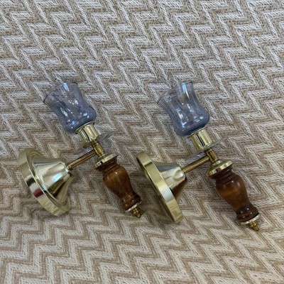 Vintage Home Interiors Candle Holder Wall Sconce Wood Gold Tone Set Of 2
