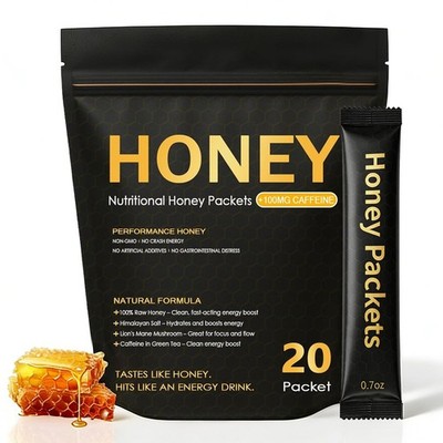 Organic Honey Energy Packets with Green Tea, Himalayan Salt & Lion's Mane - 20 P