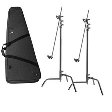 Matthews 40" C Stand with Turtle Base, Grip Head and Arm, Chrome, 2-Pack, Bundl